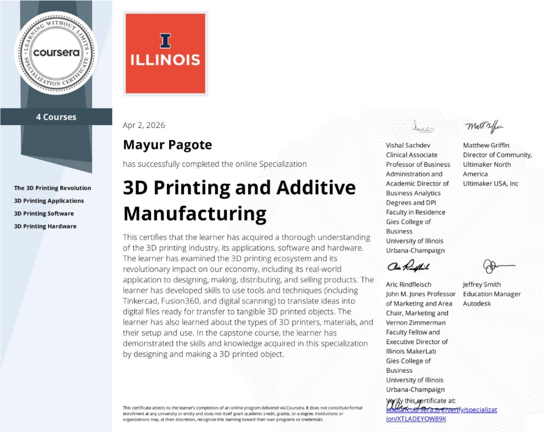 3D Printing Certificate