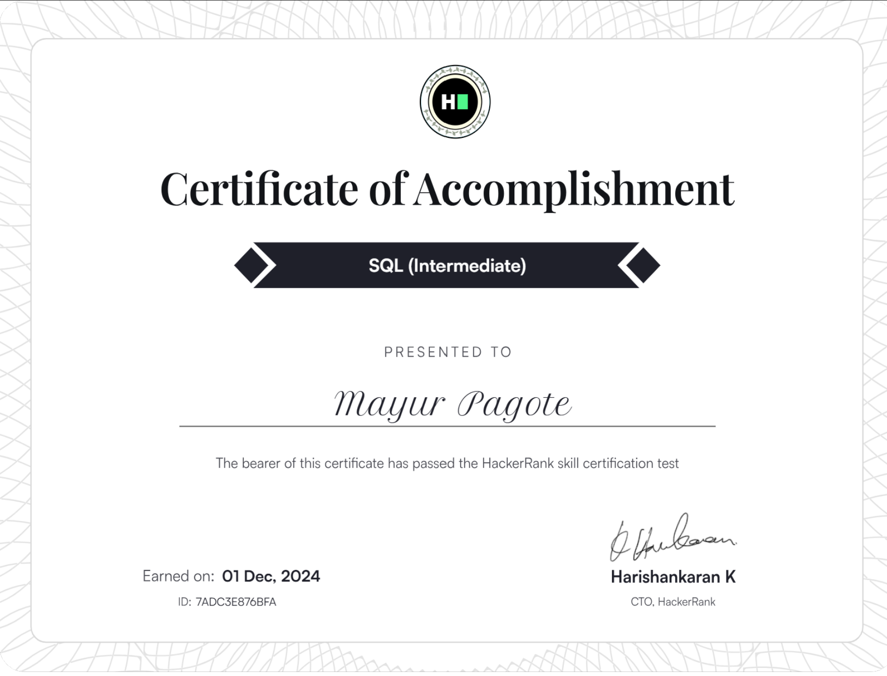 SQL Intermediate Certificate